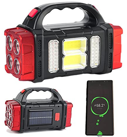 BomKra Rechargeable Torch Camping Light with Solar Charger, Multi Lamp Handheld Torch Lanterns Electric Flashlight for Outdoor Hiking or Indoor Power Outages (S-Red)