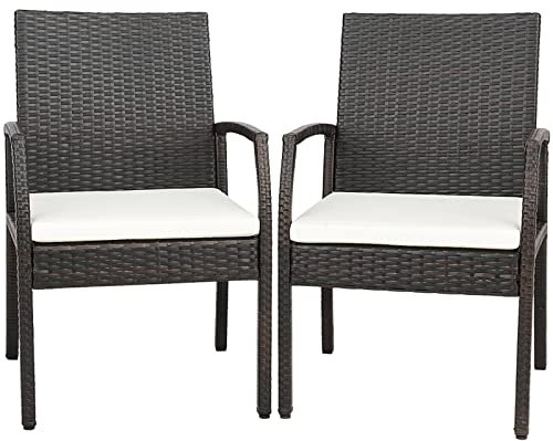 COSTWAY 2 Silla Ratan, Sillas Jardin Exterior con Cojín Suave con Cremallera, Sillas Terraza Mimbre, 62 x 55 x 89 cm, hasta 180kg, Patio Trasero, Balcón, Junto a la Piscina