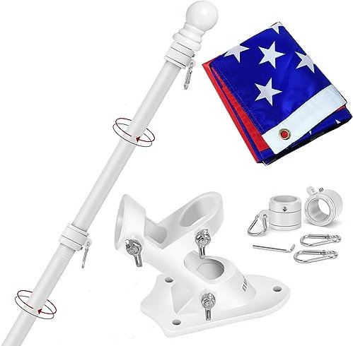 Yeesun Mástil de bandera para casa con bandera estadounidense de 3 x 5 pies, poste de bandera de montaje en pared de 6 pies con soporte para porche del hogar, decoración al aire libre, kit de mástil