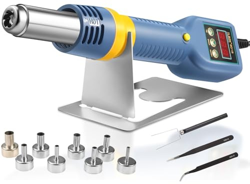TLBZK Hot Air Rework Station, 8018 Portable SMD Solder Station Heat Gun Digital Temperature Display with Nozzles Tweezers, °C/°F Conversion