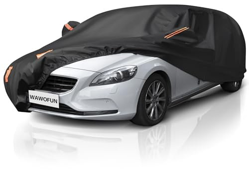 Car Cover Waterproof Breathable,10 Layers Black Outdoor Indoor Full Car Covers with Cotton, Rain Snow UV Dust All Weather Protection Automobiles (Fit Hatchback Length up to 450cm)