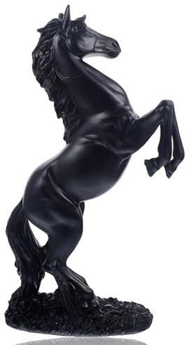 Stående häst på bas – konstharts staty för hemmet – häststaty i svart – bordsdekoration med bas – elegant hästfigur som dekoration för vardagsrum, kontor – bordsdekoration, dekorativ figur häst