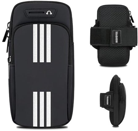MOVOYEE Phone Holder for Running Armband Cell Phone Holder iPhone 17 16 15 14 13 12 11 Pro Max Xs 16e Xr X Plus Galaxy Ultra Note Carrier Bag,Gym Workout Exercise Sports Arm Bands Sleeve Pouch Black