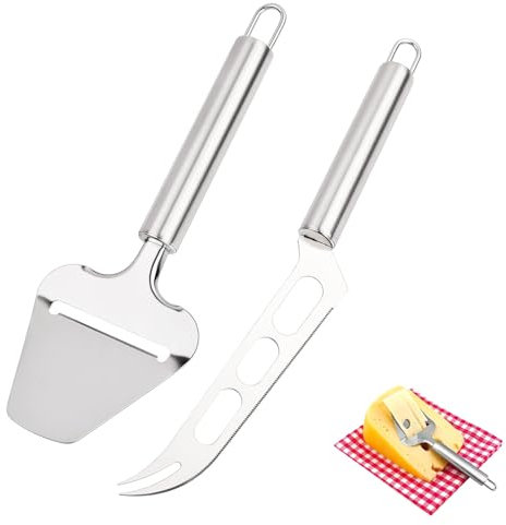 Käsemesser Set,2 Stück Edelstahl Käsehobel,Käseschneider,Cheese Slicer,Klassischer Käsehobel,Käseschneider Draht,Sicherer Griff Mit Haken Gemüse-Käsehobel für Weich- und Hartkäse,Torten und Pizzen