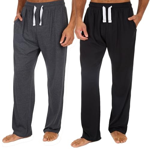 INSIGNIA 2 Mens Pyjamas Lounge Pants Bottoms Soft Jersey (Black -Charcoal, 3XL)
