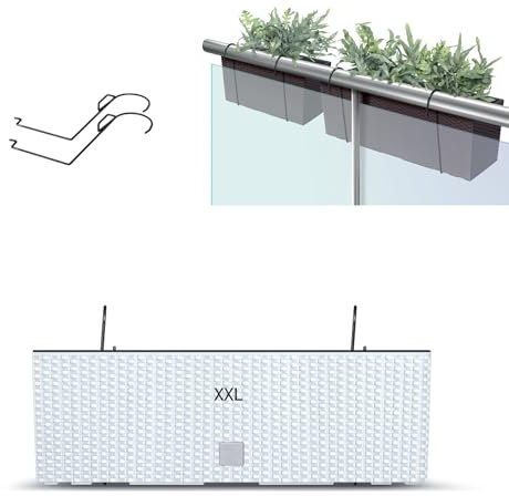 MELTOM Blumentopf Blumenkasten mit Halter Balkonkasten mit Rattaneffekt 2 Farben 2 Größen (Weiß, XXL - 600)