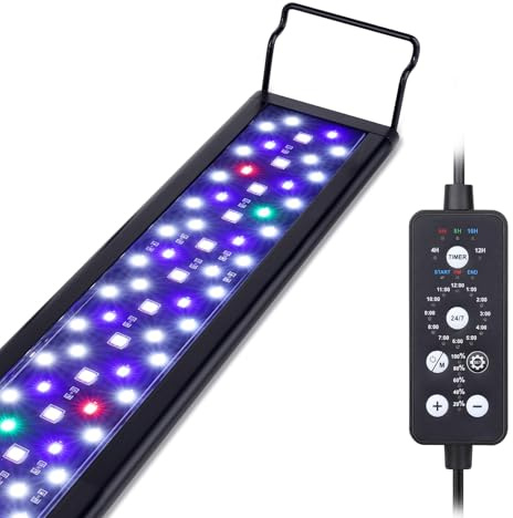 Hygger Illuminazione per Acquario 48W, Lampada LED 24/7 Con 9 Colori e 10 Luminosità Regolabili per Acquario da 120-132cm