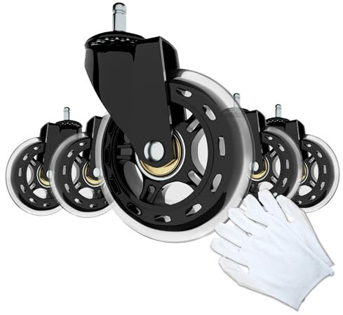 ORZAC® Ruedas para Silla IKEA 10x22 mm – Recambios Sillas Gaming – Ruedas Goma Silenciosas y Antirayaduras para Parquet – Set de 5 con Guantes – Compatibles 1KEA