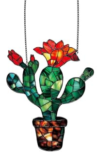 Xuoxeji Cactus of The Valley Acrylic Window Hanging, Cactus Pot Plant Acrylic Window Panels, Stained Acrylic Cactus, Cactus Flowers for Window Living Room Wall Home Decor (Cactus)