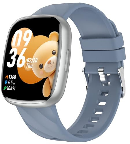 Reloj Inteligente Niño y Niña, Pulsera Actividad 100+ Modos Deportivo 1.75 HD, Smartwatch con Despertador, Podómetro, Pulsómetro, Monitor de Sueño, Regalos para Niñas y Niños de 5 a 16 Años (Plata)