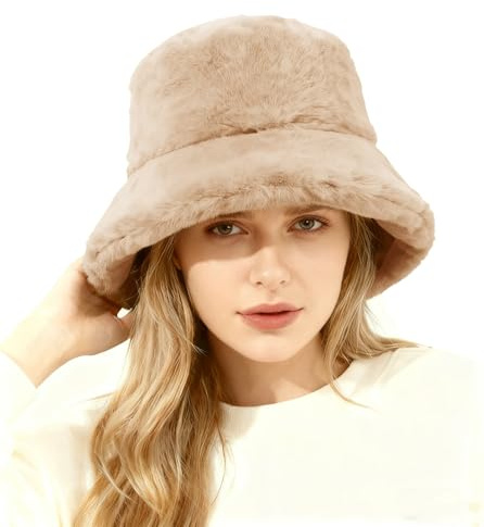 Lina & Lily Winter Pelzmütze Fischerhut Damen Herren aus Kunstfell (Beige)