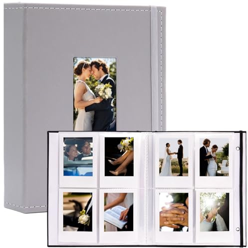 Vienrose Álbum de Fotos Instax Mini para 208 Fotos Compatible con Fujifilm Instax 12 11 90 Polaroid Snap Kodak Zink, 104 Bolsillos por Álbum Gris (1 Paquete)