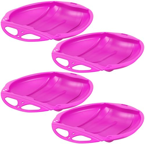 Seenelling Winterschlitten für Kinder mit Griffen, 48,9 x 41,5 cm, strapazierfähig, für draußen, Schnee-Untertasse, Kunststoffscheibe, Strand, Downhill, Winter, Outdoor-Sport (Käfer, Rosa), 4 Stück