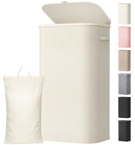 Lifewit Cesto Portabiancheria, Cesta Panni Sporchi con coperchio, Laundry Basket con Plastica Manici, Porta Biancheria Sporca per Bagno, Lavanderia, Camera da Letto, 105 L, Bianco