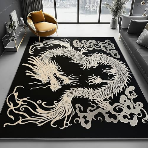 Alfombra 80 X 150 Cm Estilo Tradicional Suave Y Lavable A Máquina, Antideslizante Y Anti-Fading, Sala De Estar, Dormitorio Y Comedor, Duradera Dragón Hierba Rizada Patrón