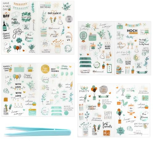 Sticker Geburtstag Geburtstagssticker Set 170 Motive Aufkleber für Fotoalbum mit DIY Pinzette, Gästebuch & Geschenke für Erwachsene & Kinder Transparente Matte Effekt Party Dekoration