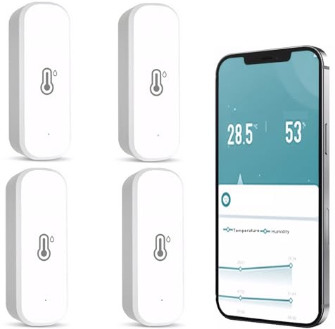 Mengshen Confezione da 4 igrometro WiFi, termometro, monitor di umidità domestica intelligente con avvisi in tempo reale, copertura completa per asilo nido, cucina, cantina, garage