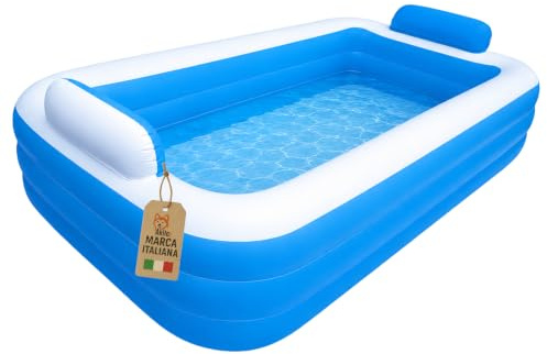 Akitaink Piscina Gonfiabile per adulti e bambini Family 305x183x56 cm | PVC Resistente, 3 Anelli Tubi, Azzurro Bianco, Per Bambini dai 6 Anni