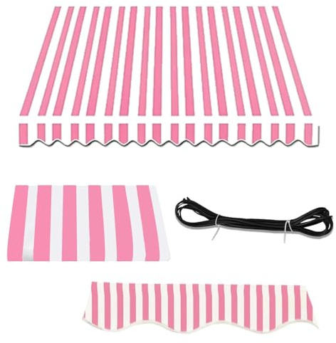 RXQHV Patio Lona de Repuesto para Toldo Manual Retráctil Jardín Lona para Toldo Cenador Lona de Repuesto de Poliéster Resistente Al Agua para Toldos(Size:2x1.5m,Color:Rayas Blancas Rosadas)