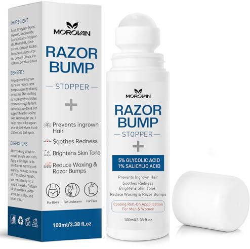 Razor Bumps Ingrown Hair Treatment: 3.38fl.oz Smoothing Solution for Body, Beard & Bikini Area Post Waxing After Shaving Serum for Ingrown Hair & Razor Burn - Women & Men
