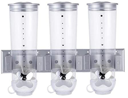 Dispensador Triple de Alimentos Secos, indispensable para Preparar Cereales, contenedor de Almacenamiento de Granos con Rejilla, para Montar en la Pared, para Cereales, Avena, Dulces, Granola y nuece