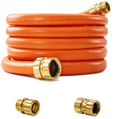 BLENDLITE Hybrid-Gartenschlauch, 1,6 cm x 7,6 m, individuelle Länge, -40 °C bis 150 °, Allwetter, kein Knicken, flexibler, auslaufsicherer Wasserschlauch mit zusätzlichen anpassbaren soliden