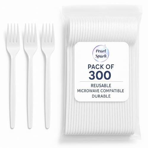 Reusable Plastic Forks (Pack of 300) | Pearl Spark | BPA-Free, Durable & Food-Grade – Lightweight, Washable, Microwave Safe Cutlery for Parties, Picnics & Everyday