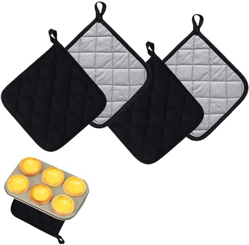 COZERI 4er Set Topflappen Frottee Silberbeschichtet | 17,5x17,5 cm, Hitzeschutz Unterlage Küche,geeignet für Kochen, Backen, Grillen, hitzebeständig, universell einsetzbar