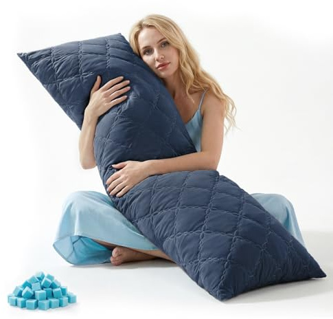 BEDELITE Cooling Body Pillow for Adults, Creative Ultra Soft Cool-Touch Quilted Nylon-Spandex Body Pillow Cover, Adjustable Memory Foam Long Pillow for Side Sleepers, Pregnancy & Back Pain(Navy Blue)