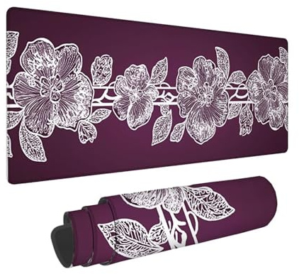 Tapis de Souris de Jeu, 800 x 300 mm XXL Tapis Souris Gaming Grand, Antidérapant Étanche, iExtended Long Clavier Mouse Pad XXL, Accessoire Bureau, pour Gamer, Ordinateur, PC (Violet Fleurs) i-927