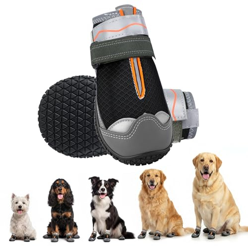 Gimars Pfotenschutz Hundeschuhe, wasserdicht und rutschfest, atmungsaktiv für Outdoor und heiße Gehwege, mit reflektierenden Riemen, für kleine mittlere große Hunde, 2er Set Schwarz #7