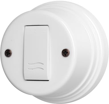 Pulsante Per Campanello In Porcellana Vintage Bianco diametro 88mm – Serie Vista Viti, tasselli compresi, pulsante 16A 250V AC per Impianti Elettrici a Vista, Design Retrò facile, veloce installazione