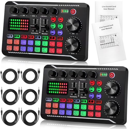 ZeahVeyora 2 Pack Professional F998 Live Sound Card Audio Mixer Portable Podcast Audio Interface with Sound Effects & Voice Changer for Live Streaming, Recording, Gaming