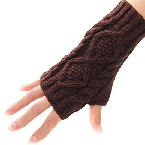 Butterme Winter Handgefertigt Gestrickte Fingerlose Armstulpen Warm Strick Handschuhe Pulswärmer Handstulpen Armwärmer Stulpen für Damen Mädchen Braun