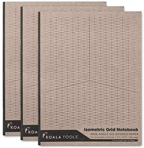 KOALA TOOLS | Isometrisches Millimeterpapier-Notizbuch (3er-Pack) | 19,1 x 24,8 cm, 60 Seiten - Krafteinband Isometrische Raster-Zeichenblöcke – geeignet für Industrie, Architektur, Innenarchitektur
