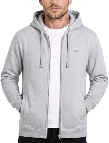 Iron Mountain Sweat à Capuche Homme Zippé Fleece – Hoodie Coton avec Fermeture Éclair et Poche Kangourou, Sweatshirt Workwear Sport et Usage Quotidien (Gris Clair, XL)