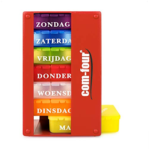 COM-FOUR® 1x Medikamentendosierer auf NIEDERLÄNDISCH, Medikamenten-Box | je 3 Fächer - Pillendose - Pillenbox - Tablettenbox - Wochendosierer zur Aufbewahrung [NIEDERLÄNDISCH]