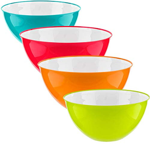 Set of 4 Large Salad Bowls Multi-Coloured Pasta Tableware Big Mixing Bowls Serving Snacks Food Fruit | 25cm | 3500ml | by HOMESHOPA