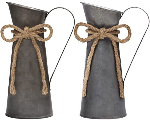 Belle Vous Rustikale Deko Milchkannen aus Metall (2 Stück) - B8,3 x H20 cm - Verzinkte Deko Vase im Shabby Chic Vintage Stil - Vase Deko Landhausstil für Haus/Hochzeitsdeko & Gartenblumen