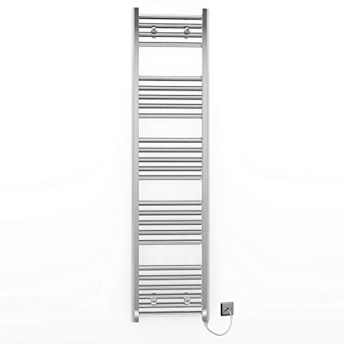 400mm Wide Chrome Flat Electric Pre-Filled Towel Rail Radiator For Designer Bathroom UK (Elissa 400x1400mm High Flat Chrome)