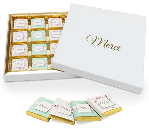 Boîte de Chocolats - Coffret de 32 Carrés de Chocolat Individuels à Offrir Pour Dire Merci - Chocolats au Lait et Noir - 100% Pur Beurre de Cacao - Fabriqué en France - 160 Gr