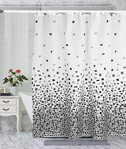 VIROSA Mosaic Grey Shower Curtain Anti Mould, Mildew Resistant | Size 180x180 cm (71 x 71 Inch) | Water Repellant Fabric | 100% Polyster (Mosaic Grey)