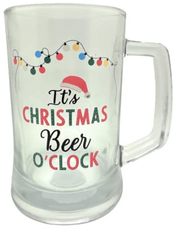 Swan household ® - 1 x Christmas Beer O'clock Glass Tankard Pint Glass Gift Dad Husband Brother Son (Design Maty Vary)