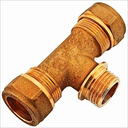 MegaHaustechnik T-Stück 15x1/2“x15 mit 1/2 Zoll Außengewinde AG für Kupferrohr Außendurchmesser 15mm Schraubfitting Klemmringverschraubung aus Messing Trinkwasser geeignet Gewindeabzweig Adapter