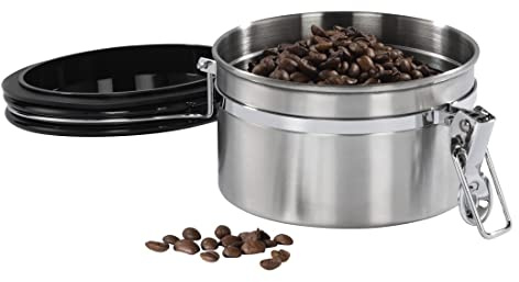 Xavax Lata de café para granos de café de 250 g (recipiente hermético con cierre de aroma, recipiente de acero inoxidable, lata para almacenar café, té, cacao) plata