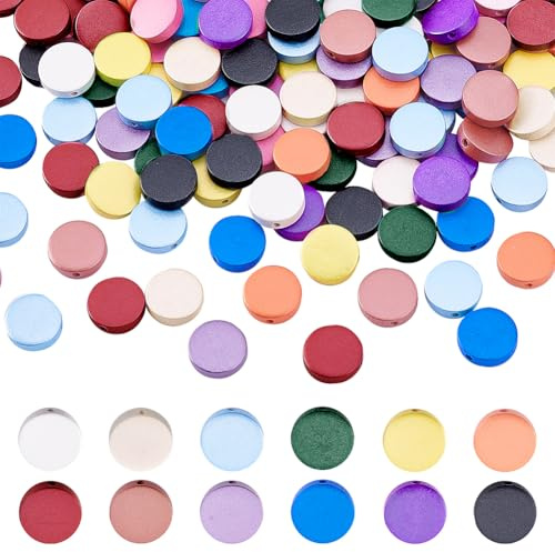 PandaHall 240pcs Holzperlen, 12 Farbe Holzmünzenperlen 15mm Flache Runde Holzperlen Bunte Kreisscheiben Perlen Abstandsscheiben Perlen Lose Perlen Für Girlanden Handwerk Ohrring Schmuckherstellung