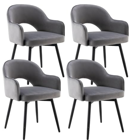 chairus 4er-Set Esszimmerstuhl Modern, 360° Drehbar, Metallbeine, Grau | Moderne Drehstühle mit weichem Samtbezug, stabilen Metallbeinen, 360°-Drehfunktion, für Küche/Esszimmer