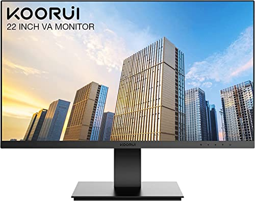 KOORUI 22-tums datorskärm, stationär spelskärm, FHD 1080P, 75 Hz, ögonkomfort, sRGB 99% färgomfång, ultratunn ram, HDMI, VGA, lutningsbar, VESA 75x75, PC-bildskärm