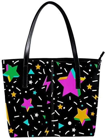 Schultertasche, leicht, lässig, Schulranzen, Lehrertasche, Handtasche, Geldbörse, bunte 3D-Sterne und Konfetti-, Mehrfarbig