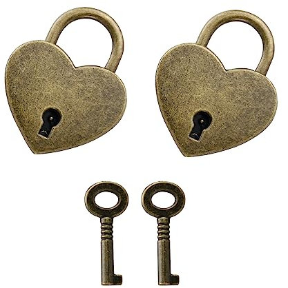 FRUHLING 2 lucchetti con chiave a forma di cuore, stile vintage, per valigie, bagagli, diario, portagioie